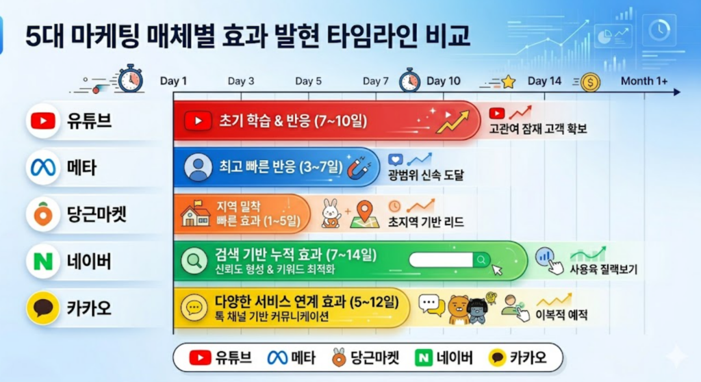 광고 효과 발현 기간 매체별 타임라인 차트