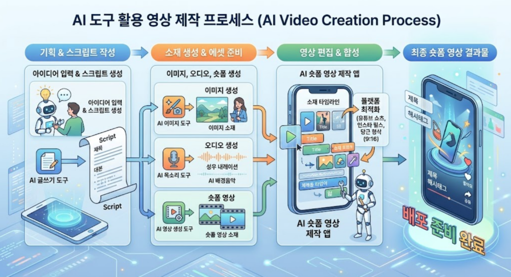 AI영상 제작 과정을 보여주는 일러스트
