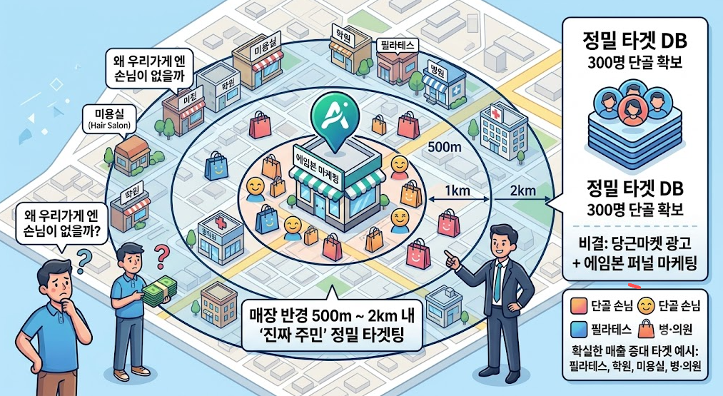 당근마켓 광고 GPS 동네인증 기반 지역 타겟팅 일러스트