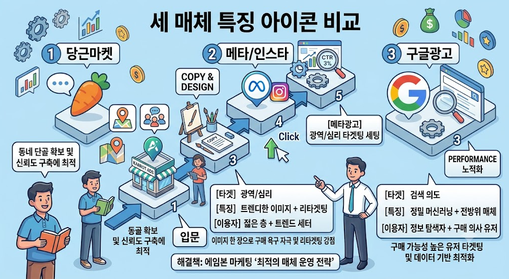 당근마켓 메타 네이버 광고 비교 인포그래픽