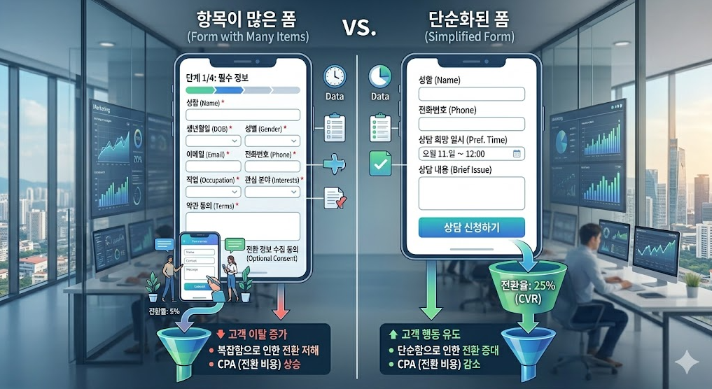 랜딩페이지 입력 폼 개수 비교 이미지