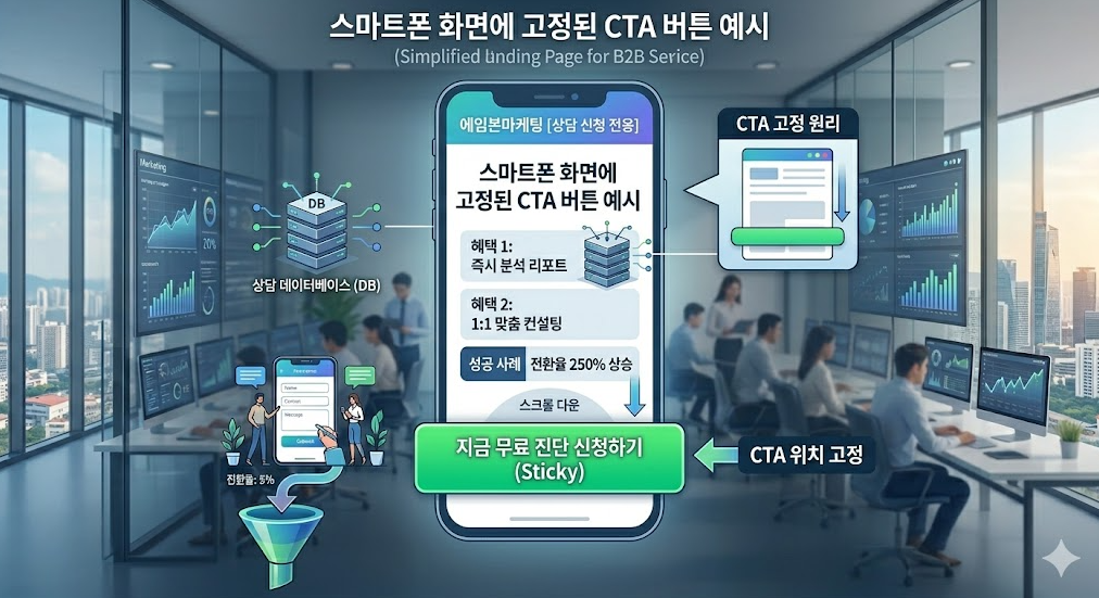 랜딩페이지 모바일 고정 CTA 버튼 예시