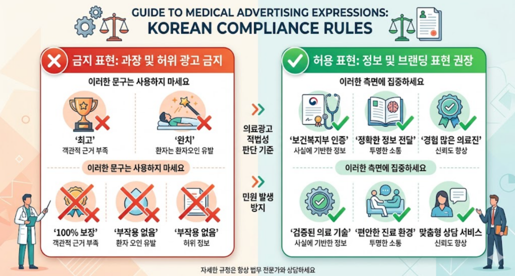 의료광고 금지 표현과 허용 표현 비교 일러스트