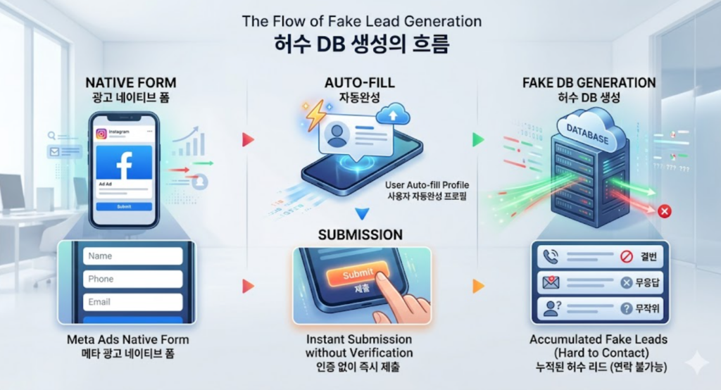 메타 광고 네이티브 폼 자동완성으로 발생하는 가짜 DB 구조 도식