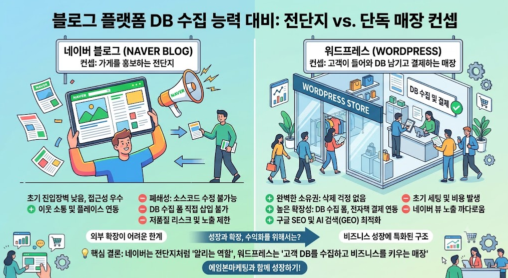 네이버 블로그와 워드프레스 블로그 구조 비교 일러스트