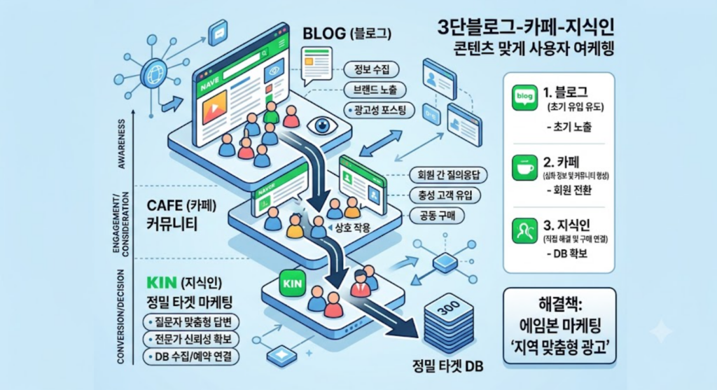 블로그 카페 지식인 연계 무자본 마케팅 퍼널 구조도
