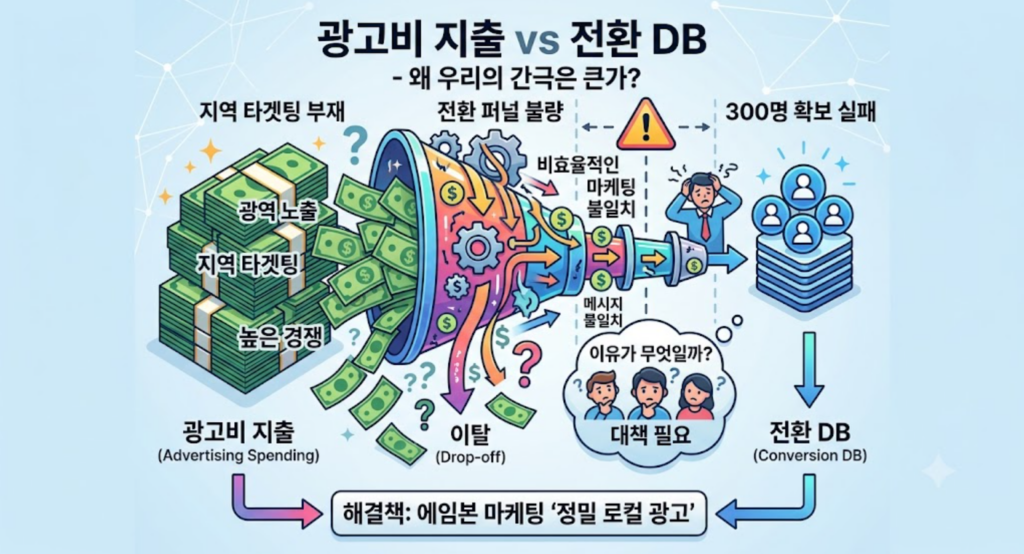 온라인 광고 대행사 비용과 DB 전환 구조 일러스트