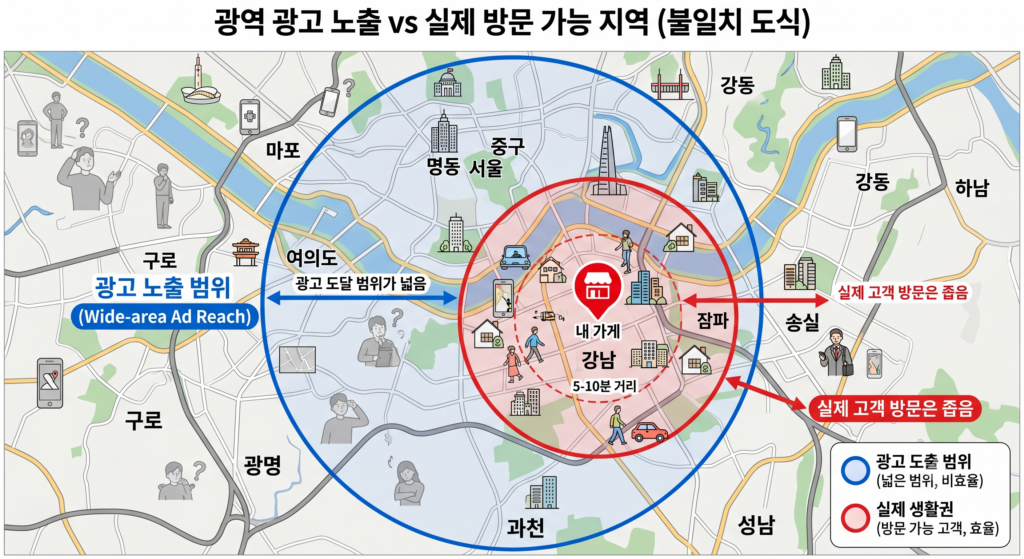 온라인 광고 대행 지역 타겟팅 허점 설명 도식