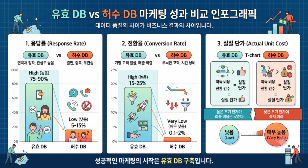 온라인 광고 대행 유효 DB와 허수 DB 비교 인포그래픽
