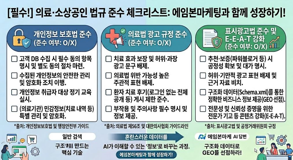 의료광고법 개인정보보호법 체크리스트 일러스트